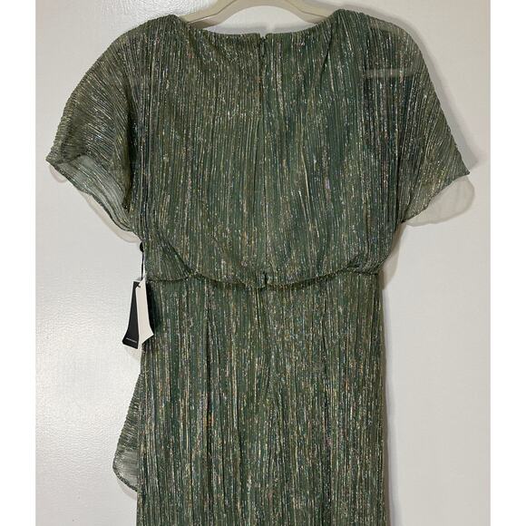 Adrianna Papell Metallic Crinkle Midi Dress Green Slate Size 4 NWT Dressy - Picture 13 of 16